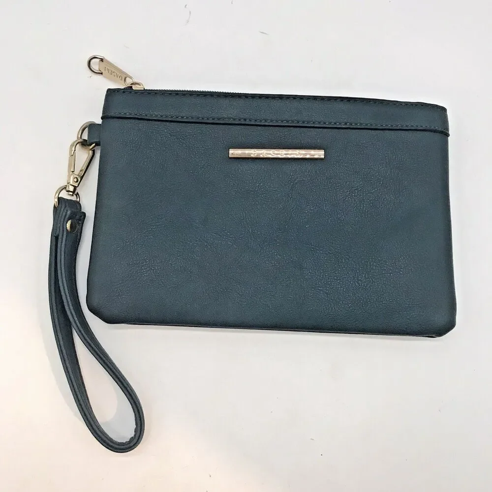Dasein Teal Green Top Zip Wristlet Lined Vegan 9 x 6 inches Interior Zip Pocket